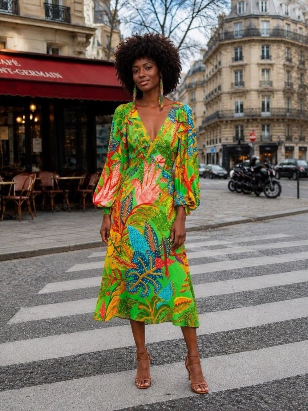 Antropologie Farm Rio Forest Multicolor V-Neck Long Sleeves Slit Midi Dress - Picture 3 of 5